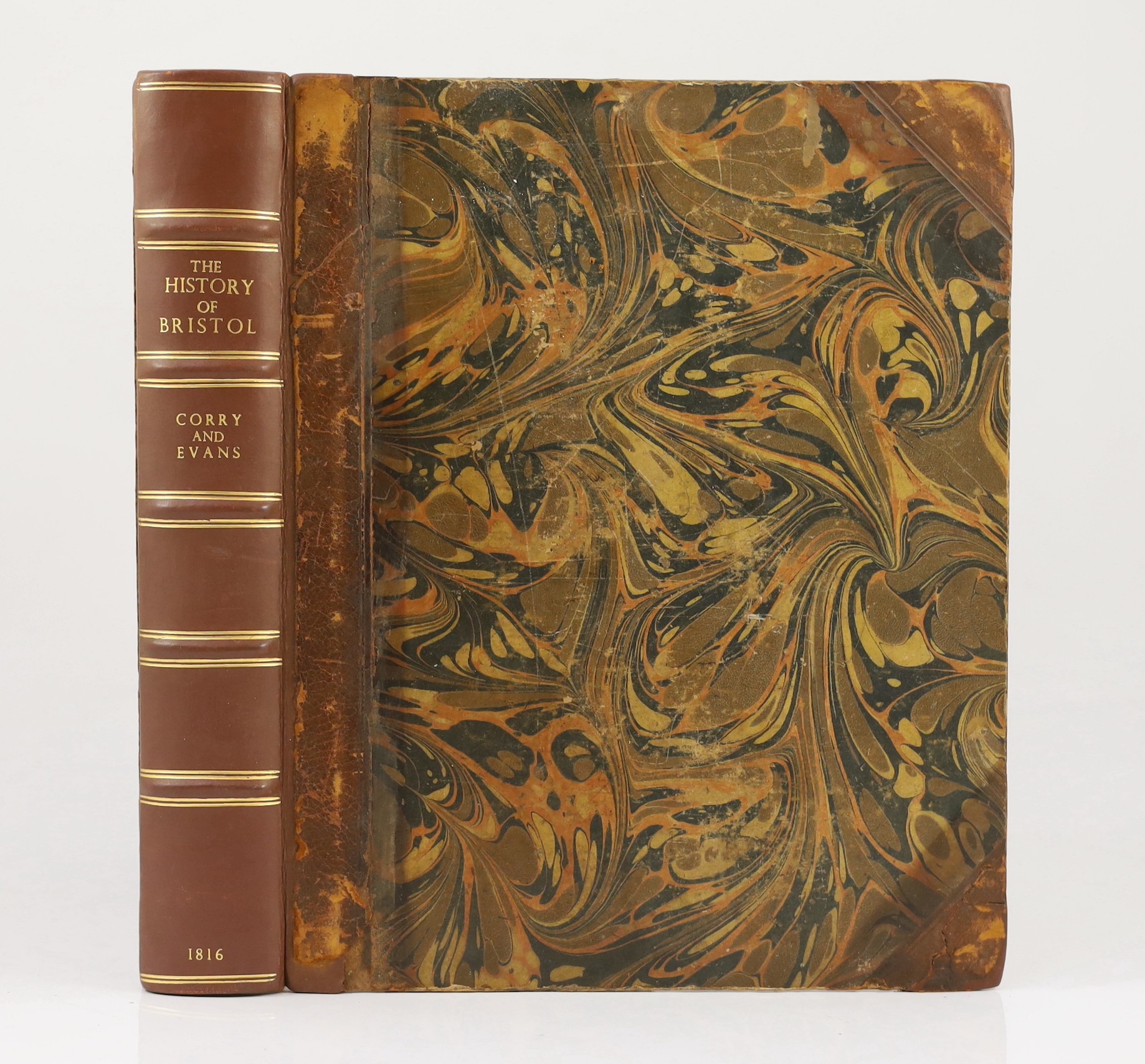 SOMERSET, BRISTOL: Corry, John and Evans, Rev. John - The History of Bristol, Civil and Ecclesiastical ... 2 vols. (in one). 12 plates, half title, advert. leaf; old half calf and marbled boards, later rebacked with gilt